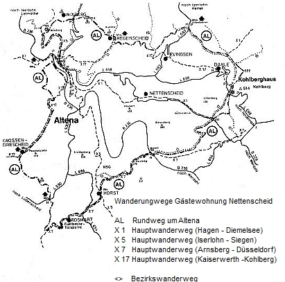 Wanderkarte rund um die Gästewohnung Nettenscheid wanderkarte